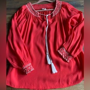 NEW!! Sugar + Lips Coral Boho top/Size XS